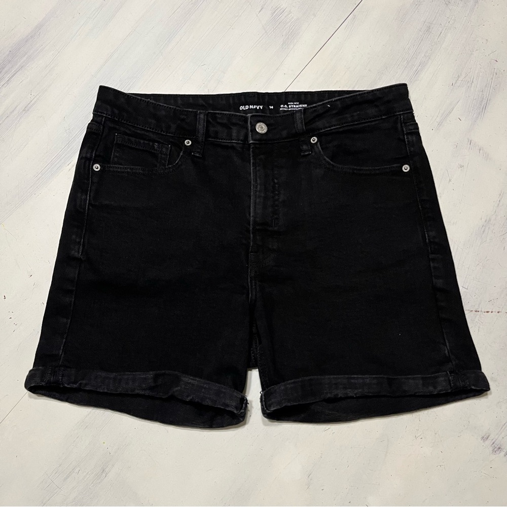 Old Navy Black Denim High Rise O.G. Straight Cuffed Shorts 14
